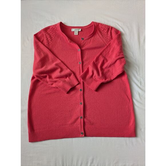 CJ Banks Sweater Pink Button Down‎ 3/4 Sleeve Size X (14) Knit Cardigan - Picture 9 of 9